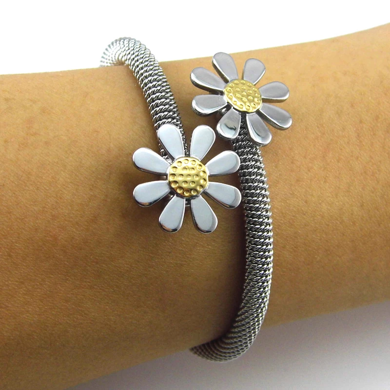 New Arrival Fashion Jewelry Bracelets For Women Stainless Steel Elastic Flower Bracelets & Bangles Female gift