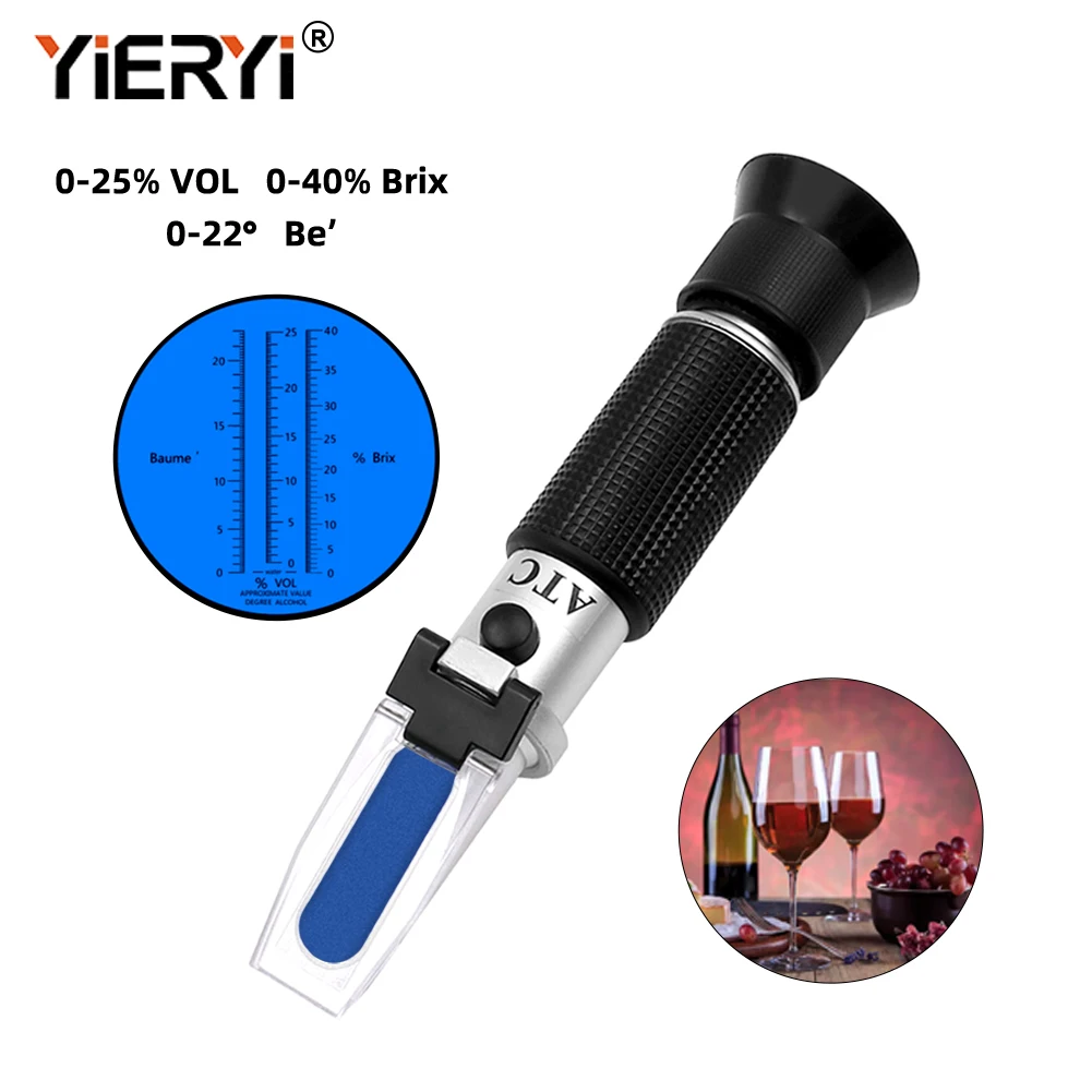 Yieryi 3 In 1 Handheld Alcohol Refractometer Sugar Wine Concentration Meter Densitometer 0-25% Alcohol Beer 0-40% Brix Grapes