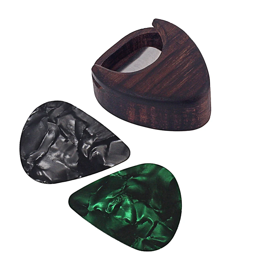 Rose Wood Guitar Pick Plectrum Box Holder For String Instrument Dark Brown