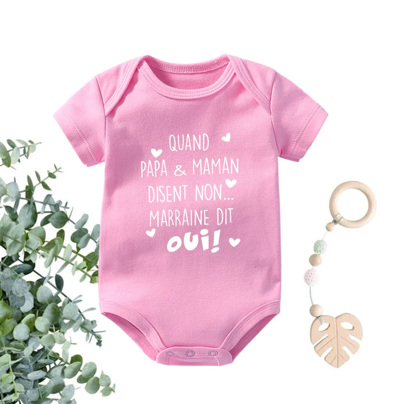 Quand Papa&Maman Disent Non Marraine Dit OUI Funny Newborn Baby Boy Girl Bodysuits Cotton Infant Rompers Onesies Toddler Clothes