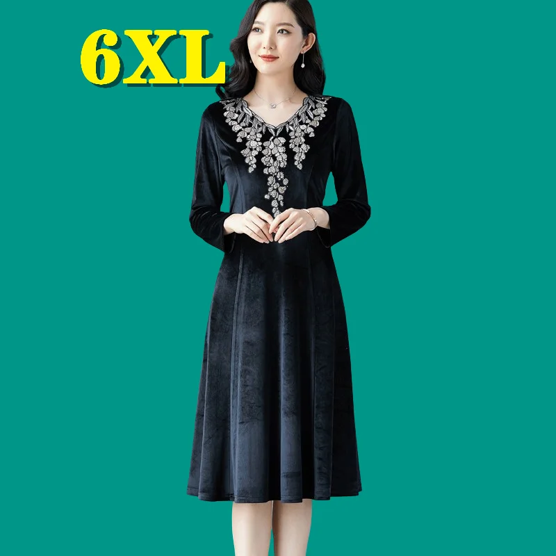 Dress Women 2021 Spring Plus Size Dress Elegant A-Line Vestidos Ladies Robe Oversized Gown Long Sleeve Velvet Clothing Free Ship