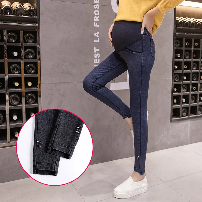 Celana Denim Kehamilan untuk Wanita Hamil Jeans Baju Hamil Pinggang Elastis Ketat Ketat Legging Gravida Celana Panjang