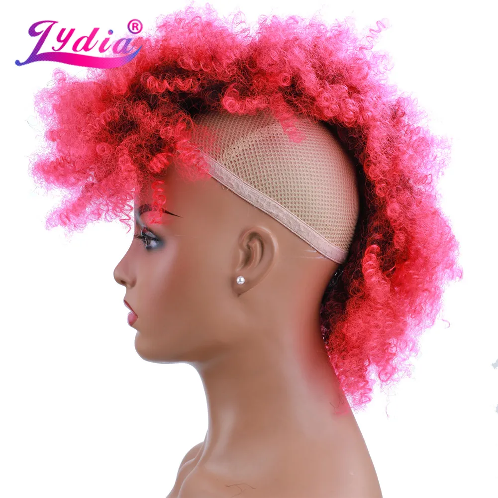 Lydia Synthetic High Puff Afro Short Kinky Curly Middle-Part Wig T1B/Pink Red Blue Clips In Hair Extension  Colorful Hairpiece