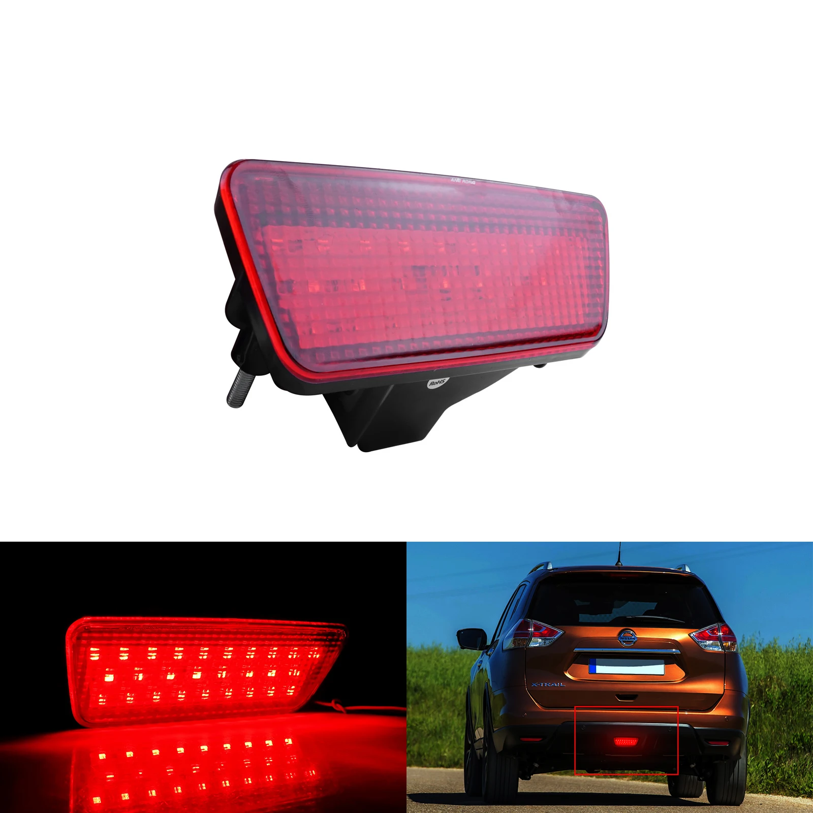 

For Nissan X-trail Rogue 2014-2016 Red LED Rear Bumper Fog Light Tail Brake Lamp