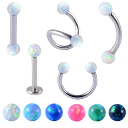 1PC Surgical Steel Internally Thread Opal Ear Tragus Cartilage Helix Earring Piercing Septum Clicker Nose Eyebrow Lip Ring 16g