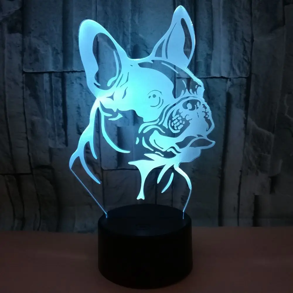 Lampada 3D LED Bulldog Francese - Luce Notturna Con Illusione Ottica E 7 Colori, USB, Regalo