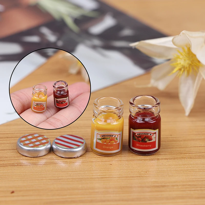 2PCS 1:12 Dollhouse Miniature Food Mini Strawberry Sauce Jam Honey Food For Blyth Pullip Doll Kitchen Toy Accessories