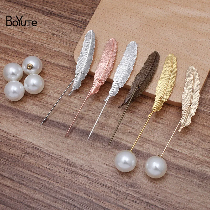 BoYuTe Custom Made (200 Pieces/Lot) Metal Brass 12*52MM Feather Lapel Pin Fashion Brooch Pins Jewelry Accessories Wholesale