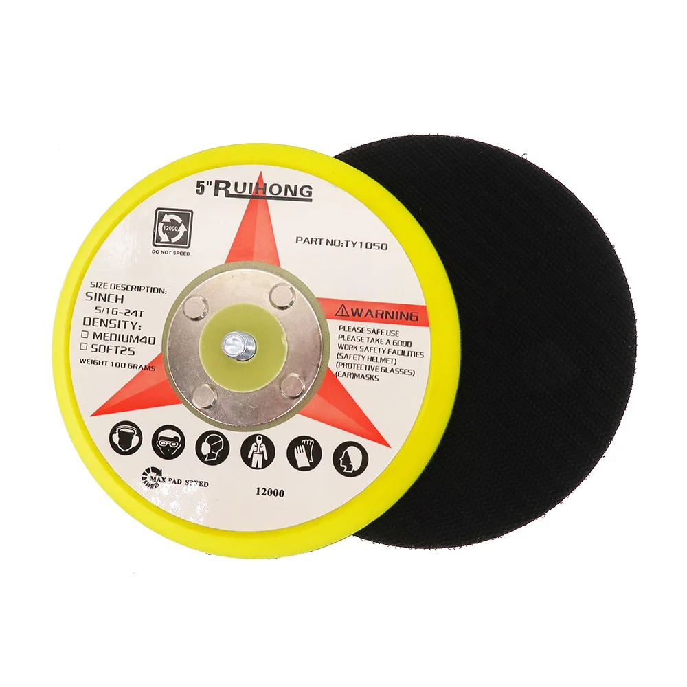 5 Polegada 5/6/8 Furos Backup Lixar Pad125mm Lixar Disco Backing Pad 5/16 "-24 Rosca Gancho e Loop Ferramentas Abrasivas