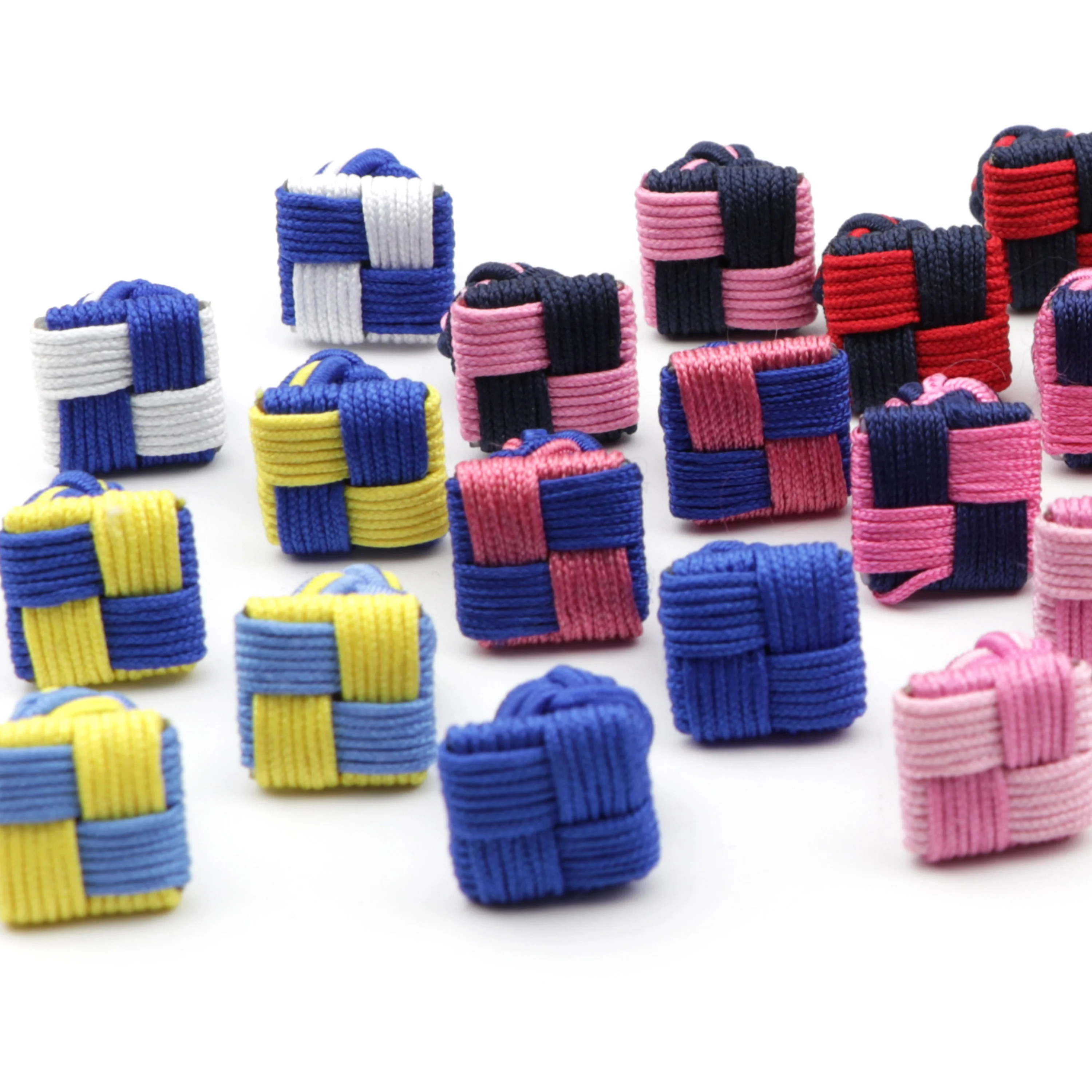 Muti-color Bricks Square Knot Cufflinks Colorful Novelty Silk Mixed Braided Handmade Elastic For Men Wedding Party Cuff Button