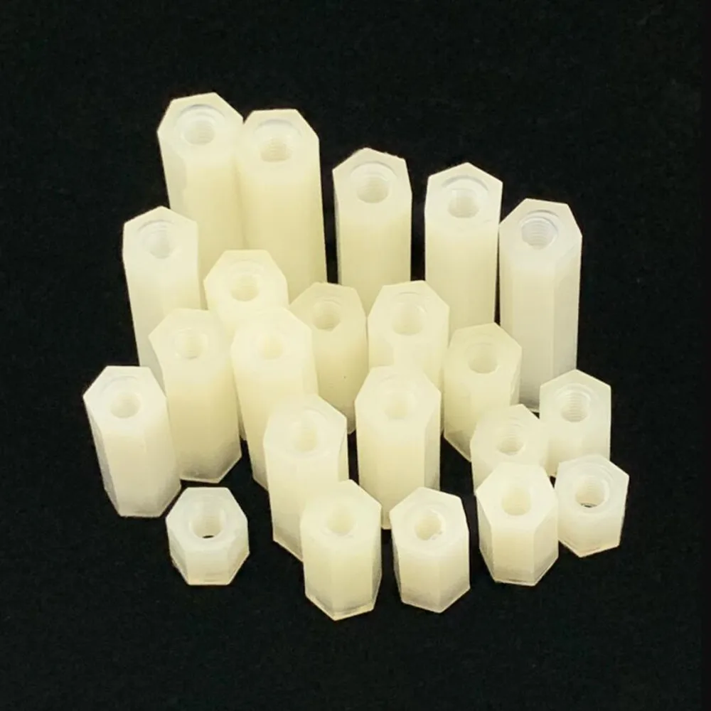 500PCS/1LOT ID:3xH/4xH Hexagonal Tapped Spacer Flat-Head Double-Pass Plastic Support Nylon Column M3 M4*5 6 7 8 9 10-30MM