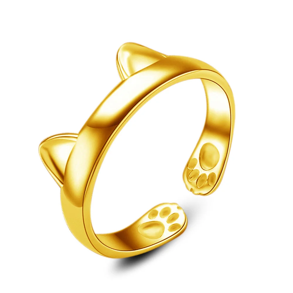 The Tungsten Carbide One Ring of Power Width 6mm Gold color Design Cat Ear Ring Fashion Jewelry JZ86