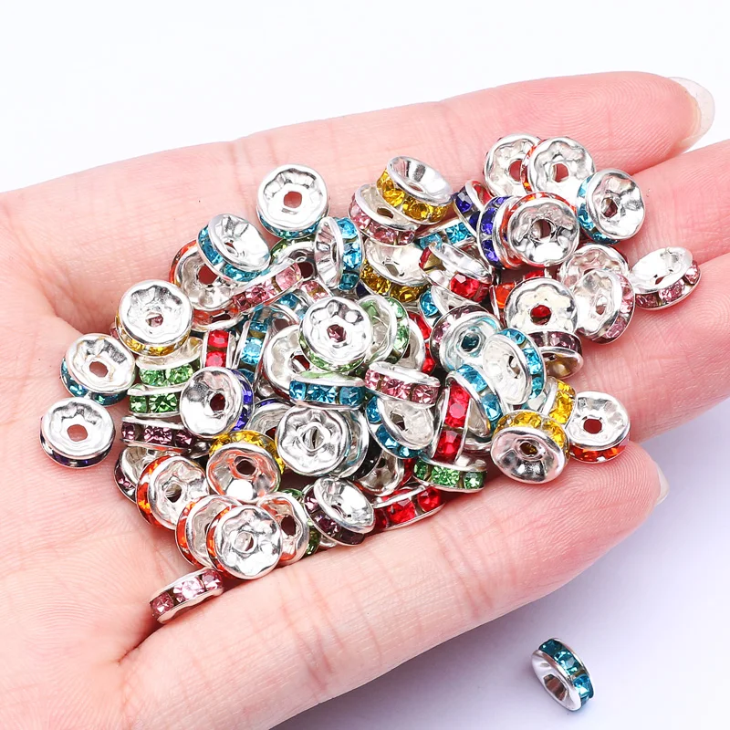 50pcs/lot 4 6 8 10mm Round Rhinestone Rondelles Crystal Beads Loose Spacer Beads for Jewelry Making DIY Bracelet Accessories