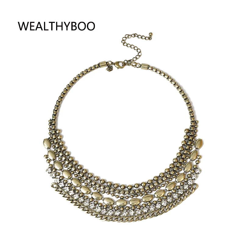 WealthyBoo Vintage Layer Cluster Chains Choker Collar Necklace Chunky Gem Metal Chains Statement Clavicle Necklace Colliers