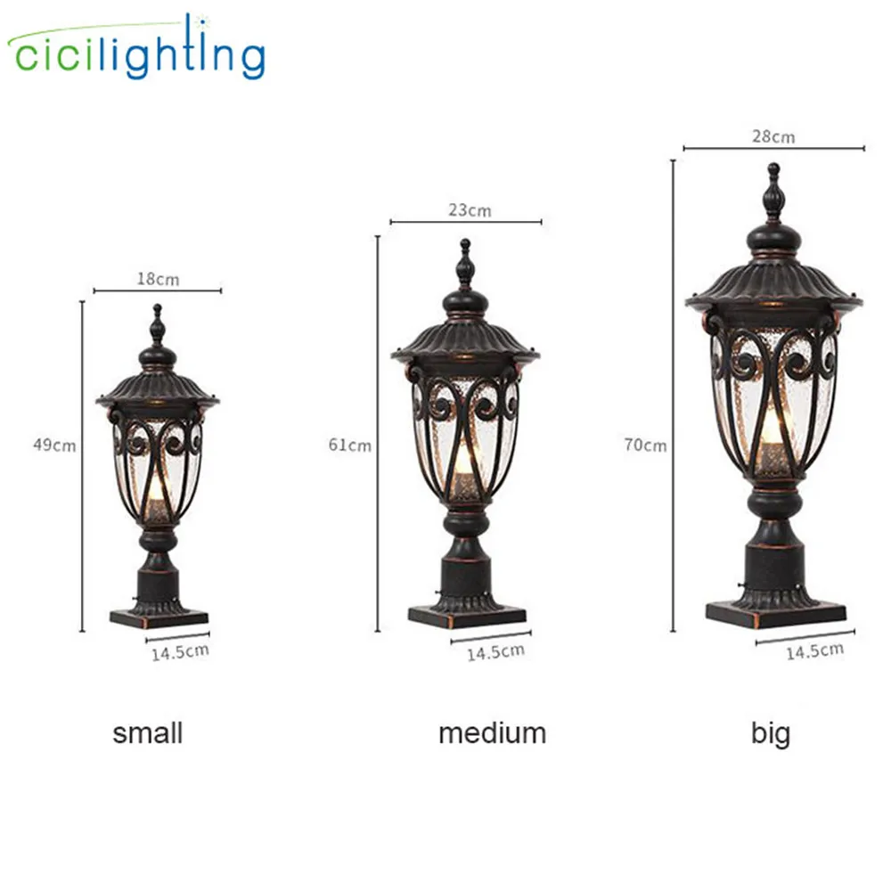 European Style Waterproof Pillar Light,Garden Landscape Lighting,Column Post Lamps Outdoor Fence Decorative Glass Fixtures