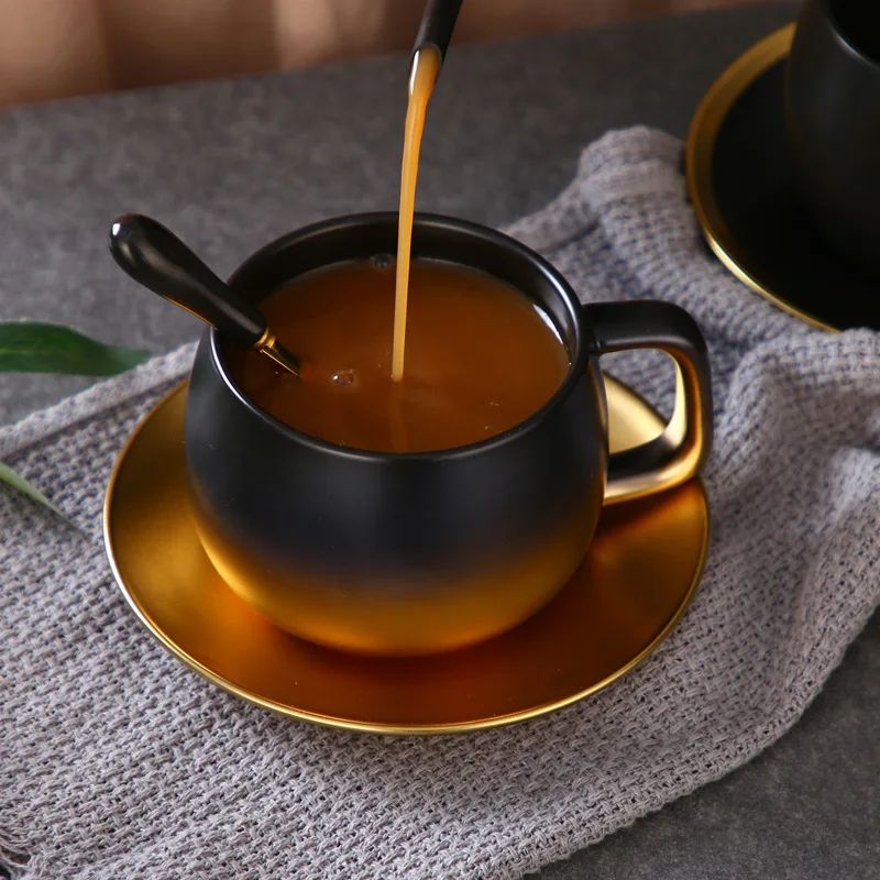 Luxury Black Gold Marble Ceramic Coffee Cups Condensed Coffee Mug Cafe Tea  Breakfast Milk Cups Saucer Suit with Plate Spoon Set - AliExpress 15