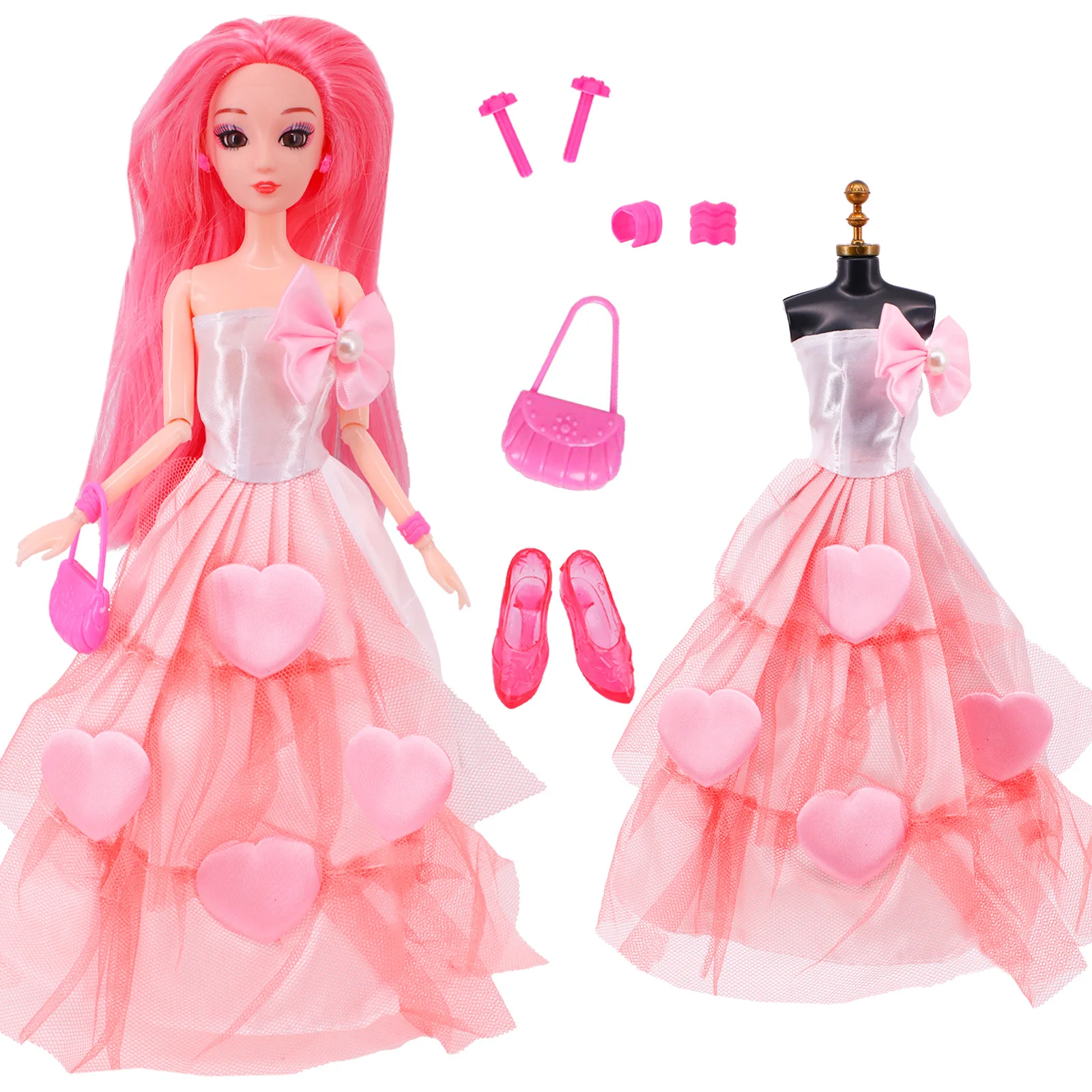 Puppe RedPink Kleidung & Zubehör Prinzessin Kleid Bankett Party Schöne Kleid Stickerei Tüll Kleid Für BarbieesBJD Zubehör