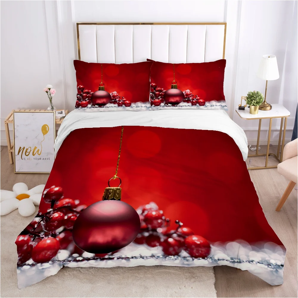 Christmas santa claus Duvet cover set 200x200 Bedding set Twin Queen King Double Bed linens Quilt cover Bedclothes Red ball