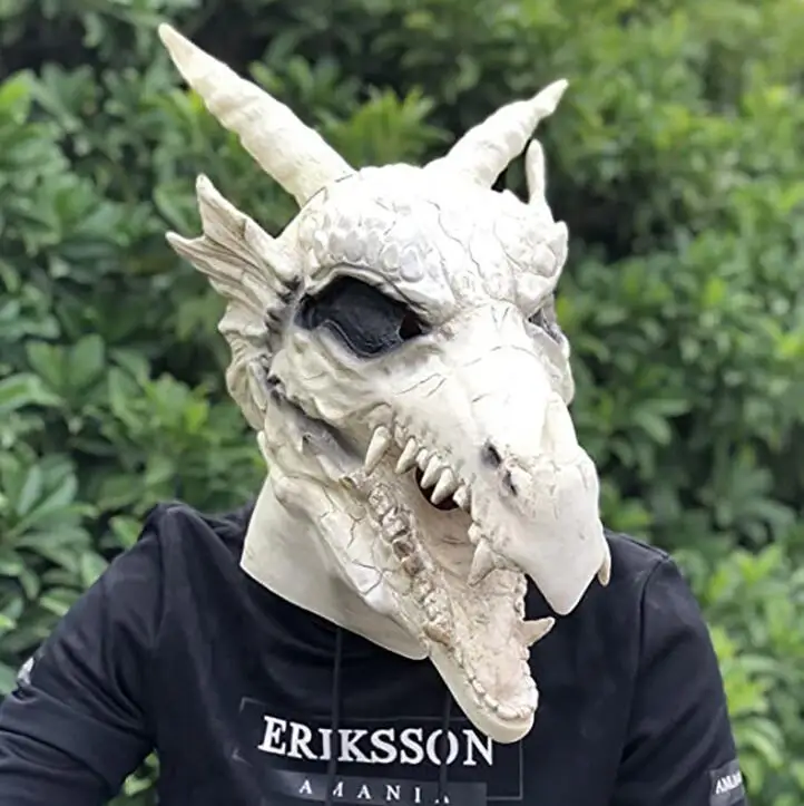 

Dragon God Bone Mask Moving Jaw Cosplay Props Unisex Halloween Simulation Animal Skull Model Skeleton Natural Latex Masks