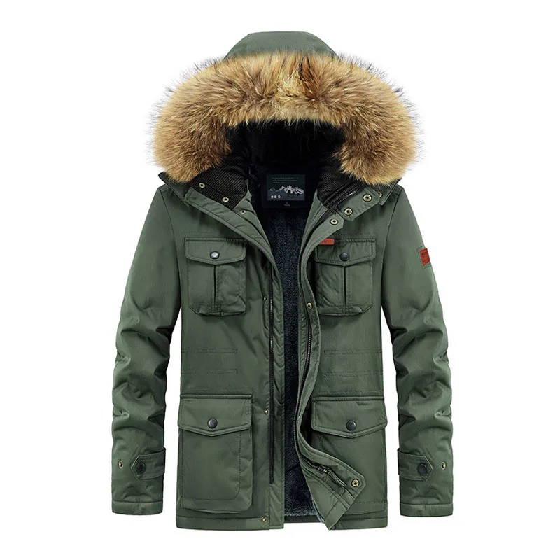 Winter Fleece Hooded Parkas Men Outdoor Thick Warm Cotton Military Coat Male Casual Multi-Pocket Loose Jackets Mens Big Size 8XL