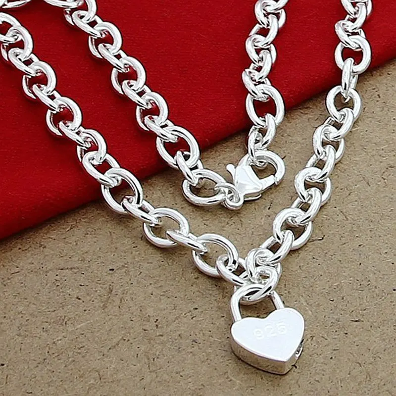 Silver Plated Jewelry Sets for Women Heart Lock Pendant Necklace Bracelet 2 pcs Set Trendy Accessories Gifts