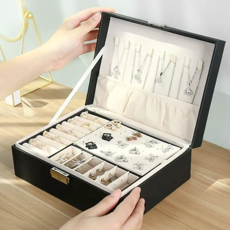 Pu Lederen Sieraden Opbergdoos Display Draagbare Europese Stijl Multifunctionele Verpakking Box Met Lade Winter Gift