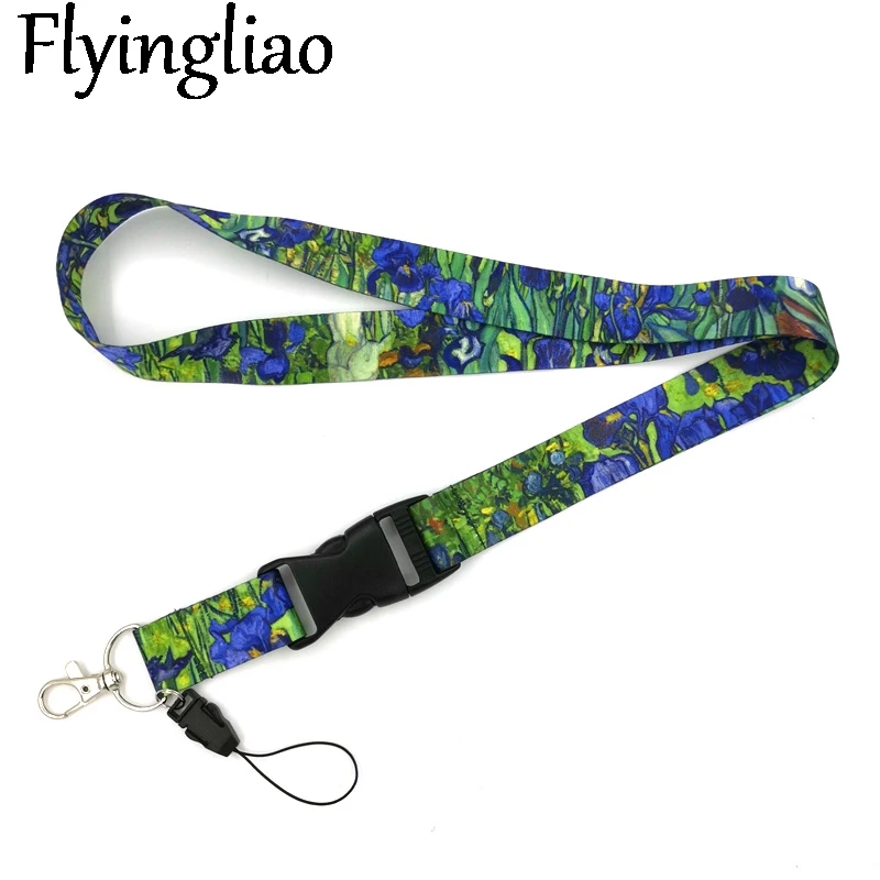 Van gogh Irises Painting Art Keychain Lanyards Id Badge Holder ID Card Pass Gym Phone Badge Holder Key Strap Webbings Ribbons