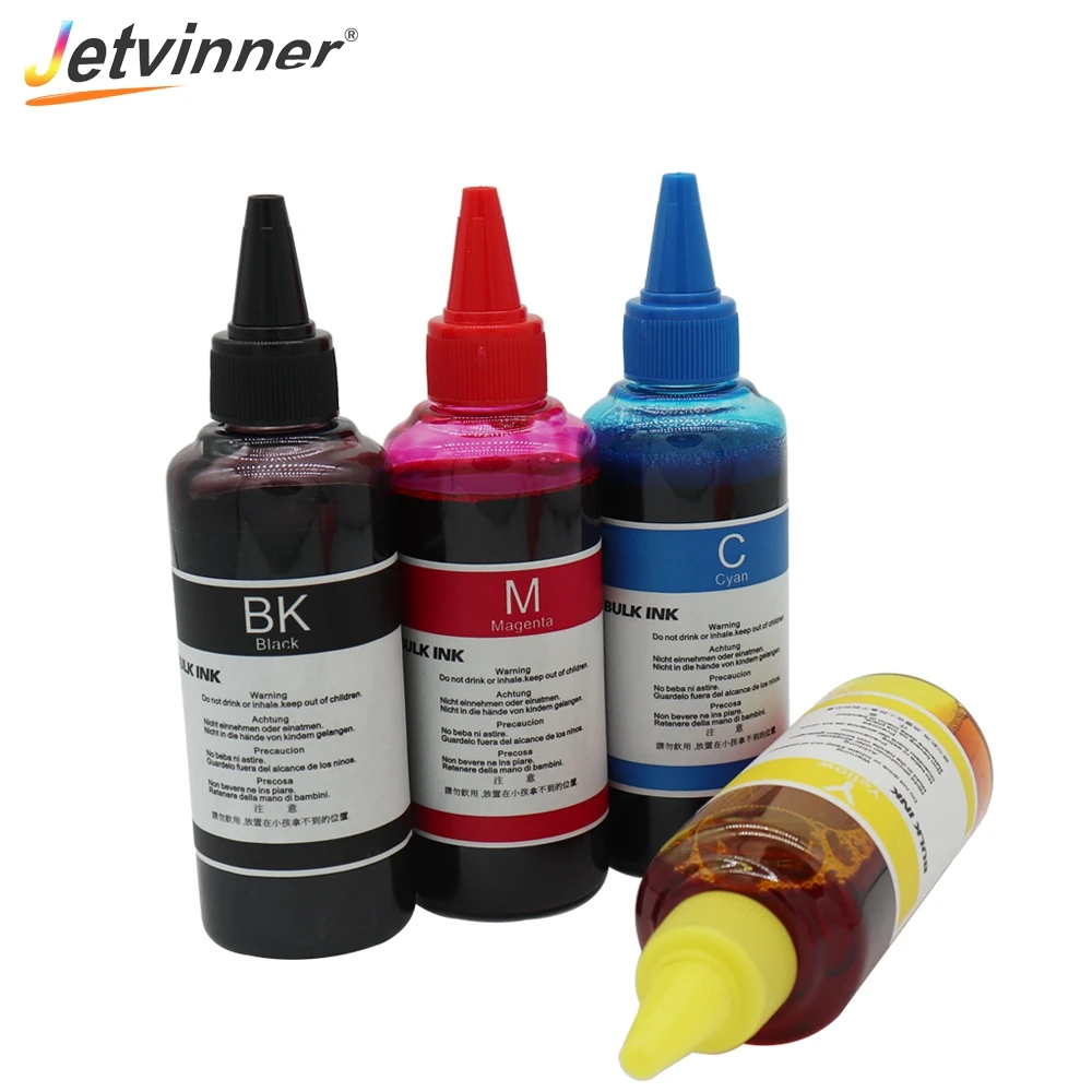 Jetvinner 400ml Universal Dye Ink C M Y K Refill Ink 100ml*4pcs Kit Compatible for Epson Canon HP Brother Printer
