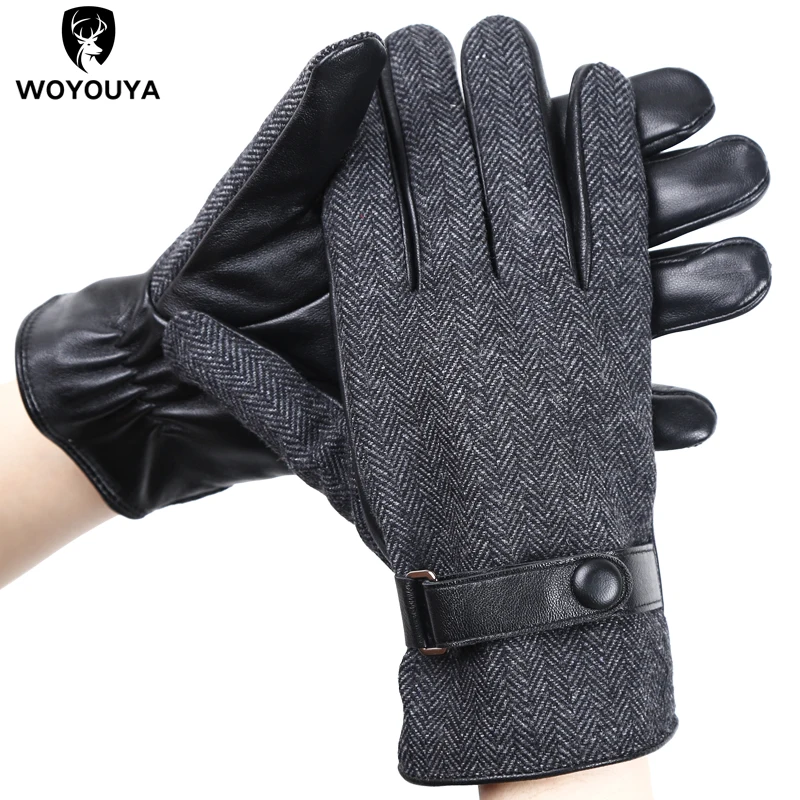 Fashion new accessories gloves men winter warm plus velvet short thin touch screen driving leather gloves men new high-end-2010