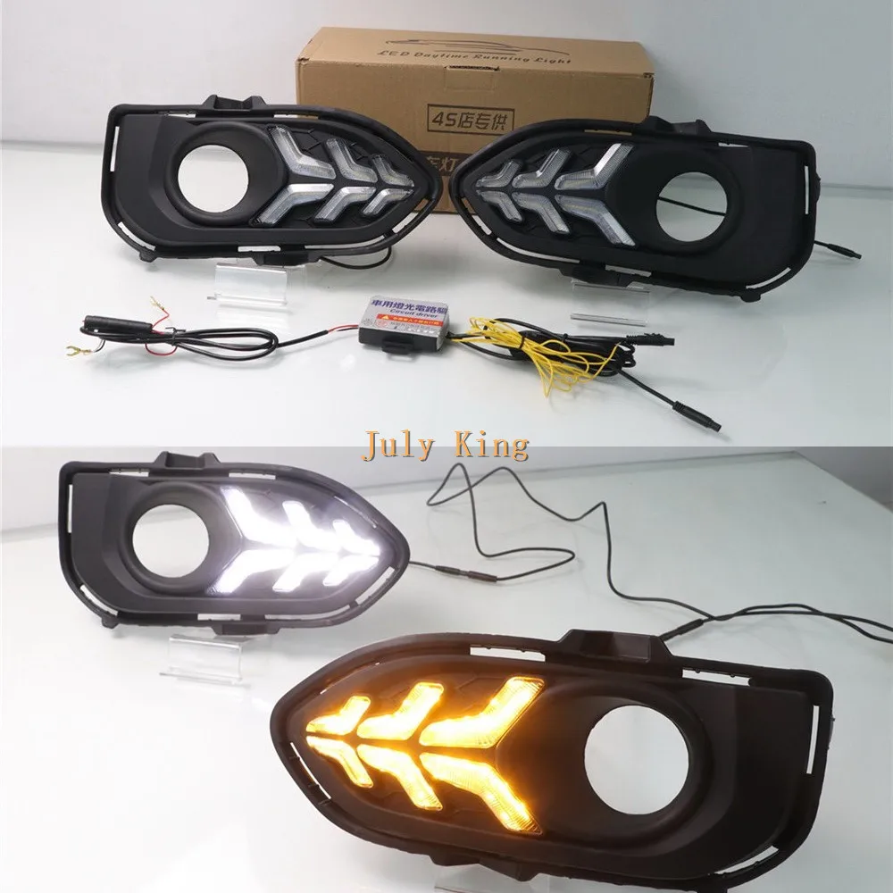 

July King LED Light Guide Daytime Running Lights Case for Honda Fit 2018-2020, LED DRL With Streamer Yellow Turn Signals Light