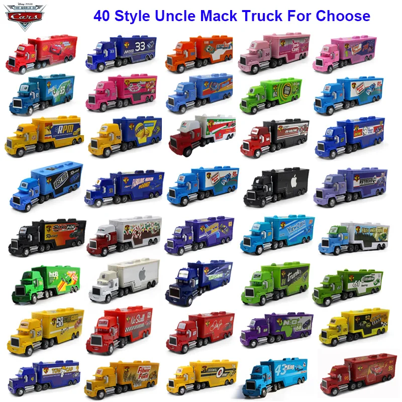 40Pcs 1:55 Disney Pixar Cars Lightning McQueen Mack Uncle Truck Metal Diecast Collection Model Children Toy Car Christmas Gift