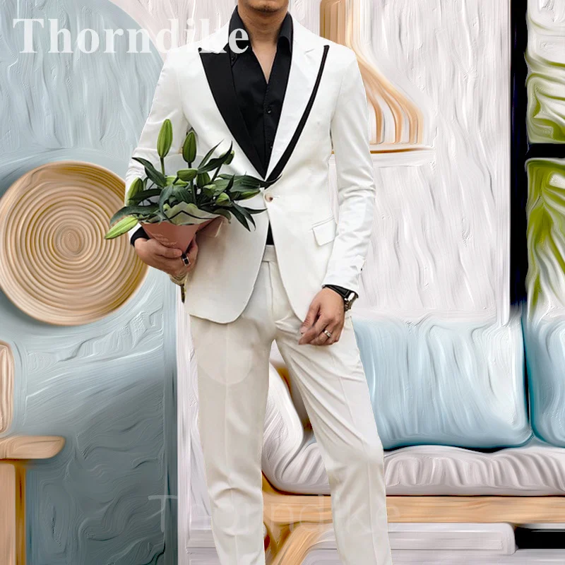 

Thorndike Men Suit Custom Handsome Groom Wedding Tuxedo Slim Fit 2-piece Blazer Jacket Pants Costume Homme Unique Lapel Design