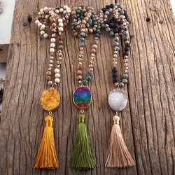 Fashion Bohemian Jewelry Natural Stones Crystal Knotted Druzy Stone Tassel Necklaces Women Boho Gift Drop Shipping