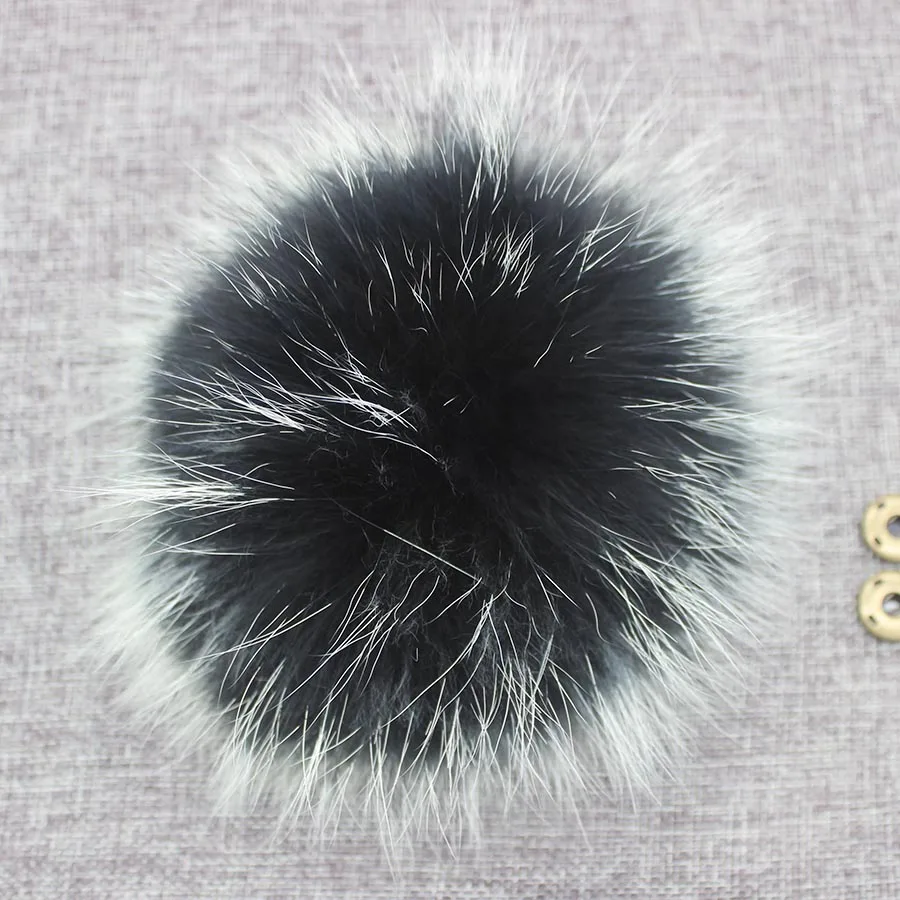 Big Colorful Fluffy Real Fur Fox Raccoon Pompoms With Button DIY Poms Balls Natural Fur Pompon For Hats Caps Shoes With Ribbon