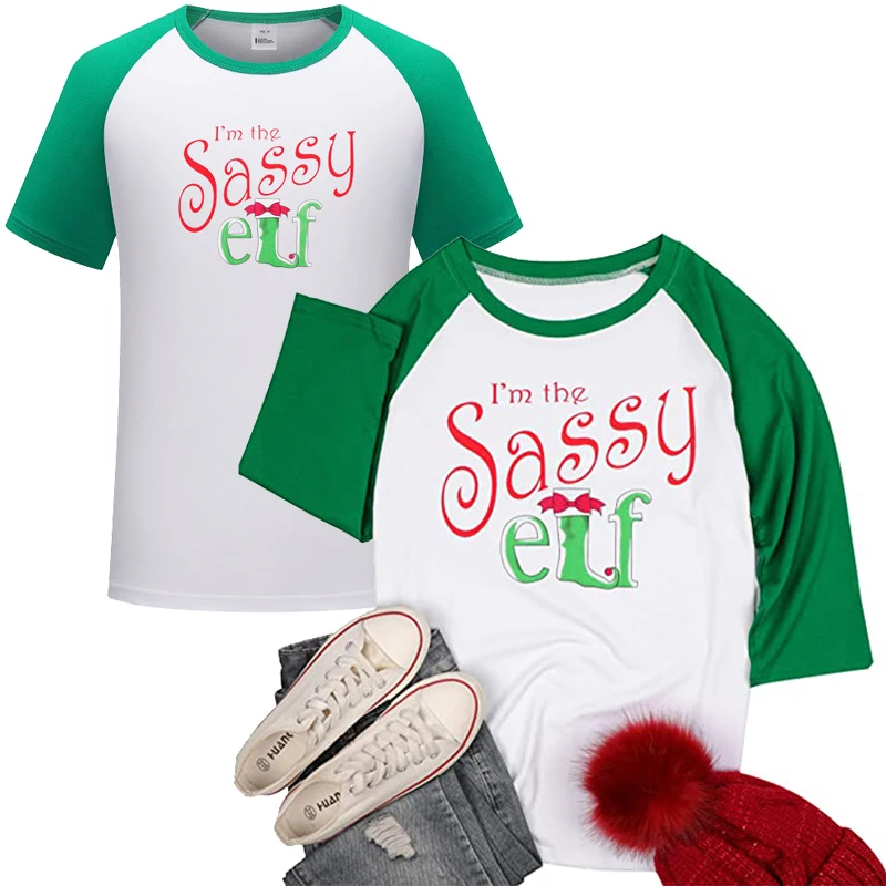 I'm The Sassy Elf Shirts Women Raglan Christmas Baseball T-Shirt Letter Print Xmas Graphic Tee Tops Shirts