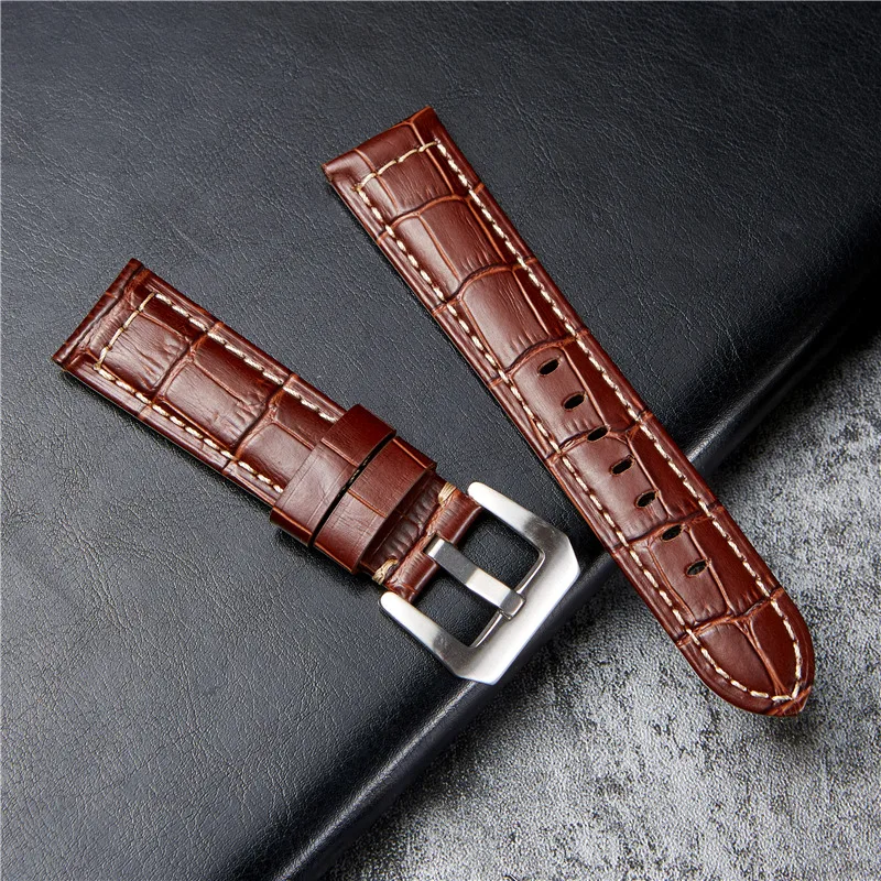 High Quality Embossed Genuine Leather Strap Male Watch Band Replace Accessories Bamboo Pattern Watchbands 20mm 22mm 24mm 26mm