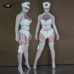 5 Piece set Sexy white Costume Men Women Group Dance Team Performance Clothes Show Outfit Rave festival disease resistance army