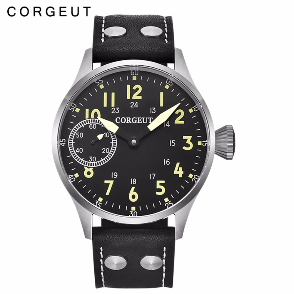 Imagem -04 - Corgeut-relógio de Pulso Mecânico de Couro Masculino Relógios Luminosos Top Fashion 17 Jóias Corda Manual St3600 6497 Marca de Luxo