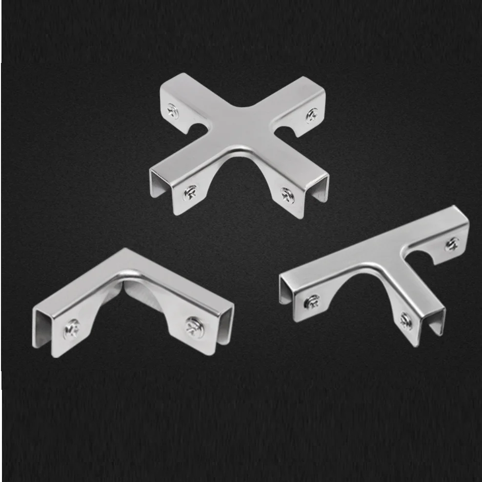 10Pcs 304 Stainless Steel T Tee L Corner Cross Acrylic Glass Clamp Shelf Clip Displaying Showcase Fish Tank Joint Drill Free