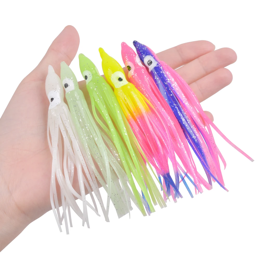 30/50/100pcs Soft Squid Lure Octopus Squid Skirt Bait Trolling Lure Jigs Silicone Artificial Bait For Tuna Sailfish Catfish