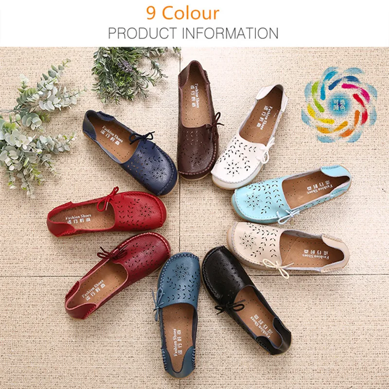 Women\'s Fashion Summer Footwear of Genuine Leather Sweet Loafers Flat Shoes with Round Toe for Soft Nurse Casual Working Slip On