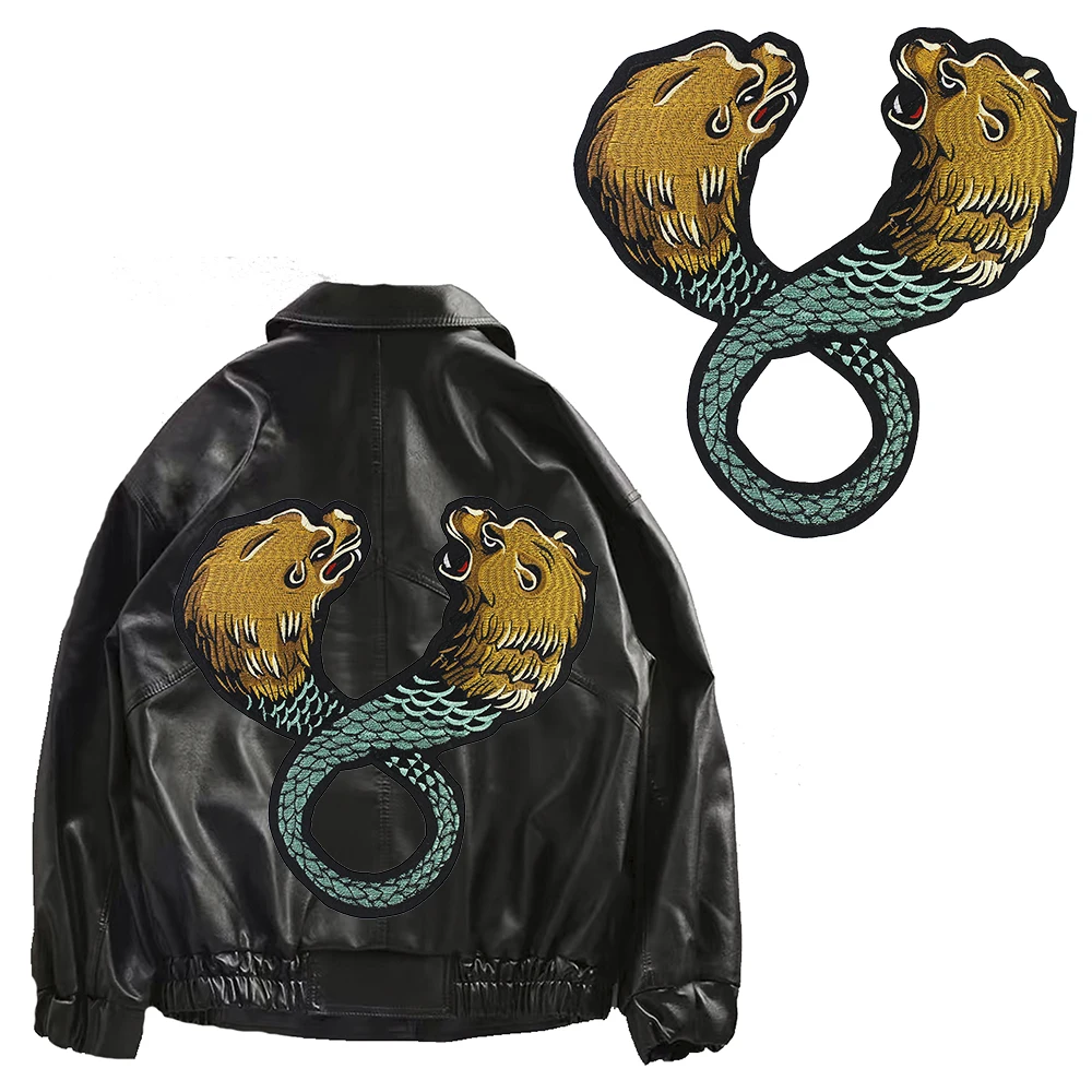 رقع ثعبان مزدوجة الرؤوس مزخرفة بالحديد لشارات خلفية لسترة الصخور وملصقات زينة مطرزة #1