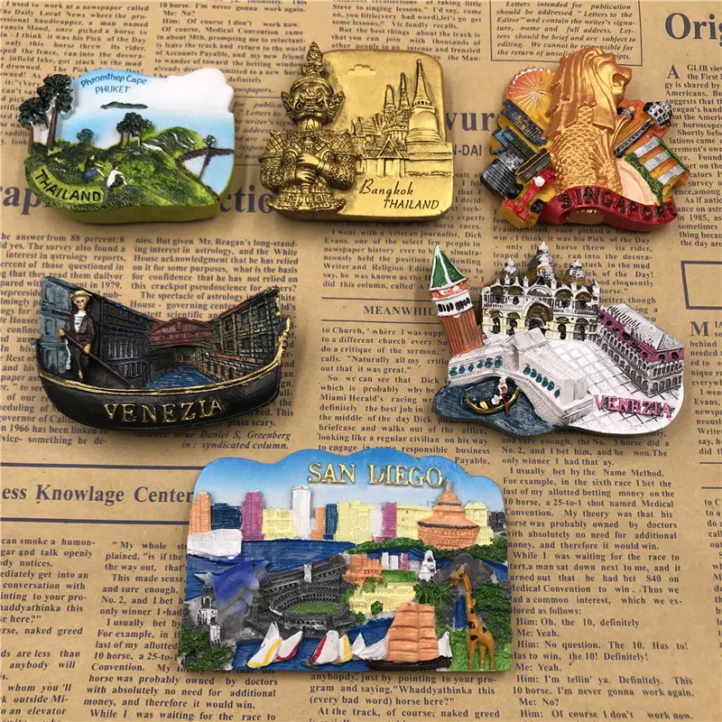 Fridge Magnet Souvenir Phuket Thailand Singapore Merlion Bangkok Thailand Venezia Italy San Diego USA Magnets City Travel Decor