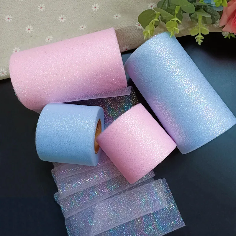 6cm 25Yards Rainbow Foil Dot Tulle Roll Organza Gauze Fabric Baby Shower Party Supplies DIY Hair Bows Handmade Material Supplies