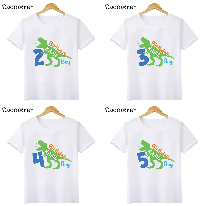 Camiseta de dinosaurio para niños de 1, 2, 3, 4, 5, 6, 7, 8, 9 años, cumpleaños, nombre personalizado, camisetas divertidas para bebés, ropa de fiesta para niños, HKP2484