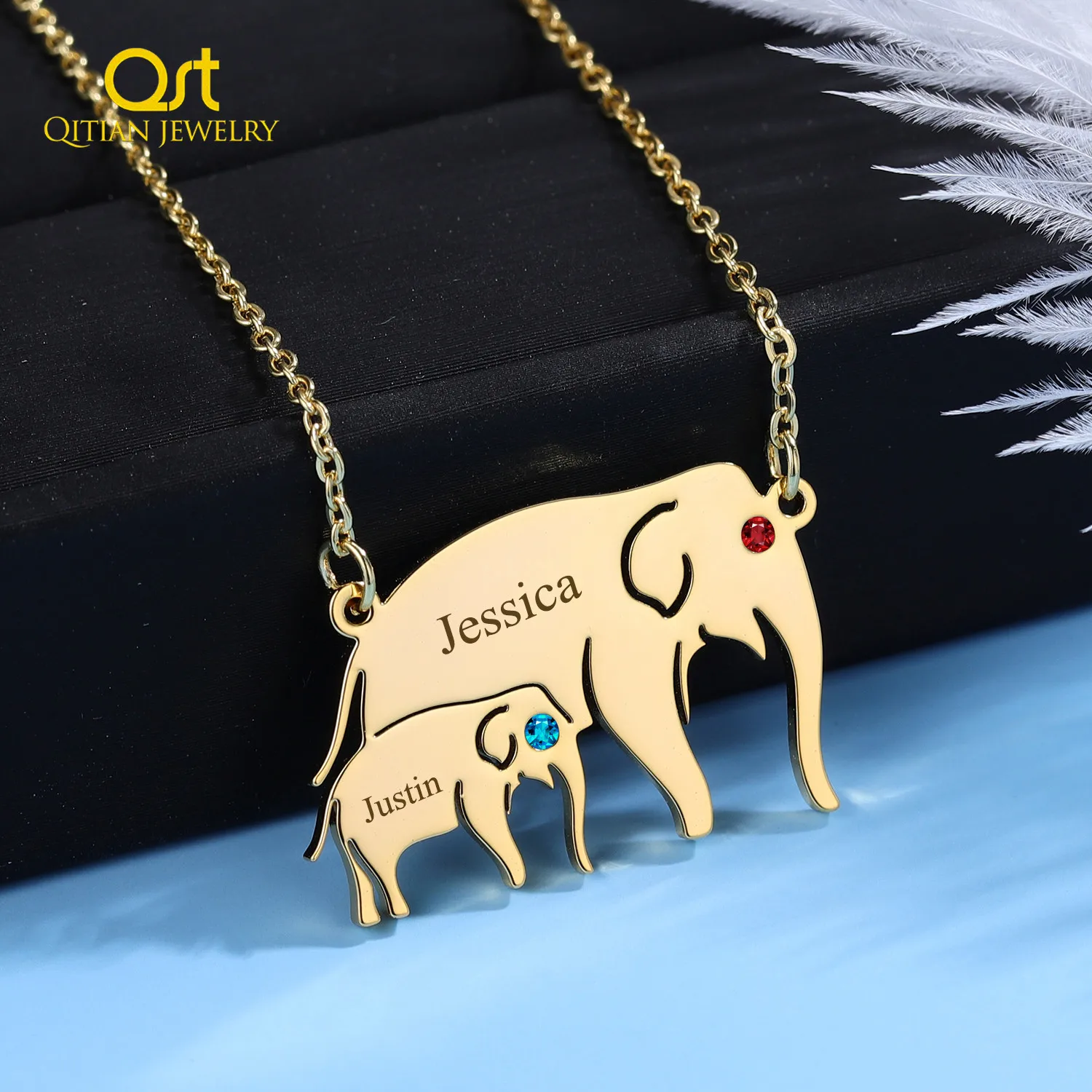 

Personalized Elephant Pendant Necklace Custom Birthstone Name Necklace For Mom Stainless Steel Jewelry Collier Femme