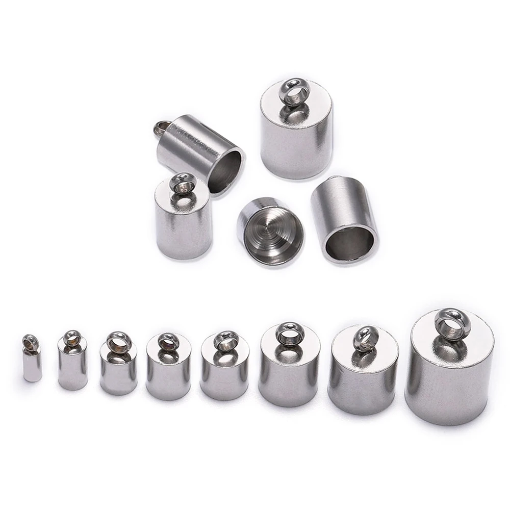 10szt/lot Końcówka ze stali nierdzewnej Dopasuj 2 3 4 5 6 7 8 10mm Końcówka skórzanej sznurka z frędzlami do tworzenia biżuterii Bransoletka DIY