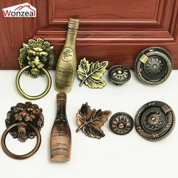 Furniture Handles Wine Bottle Leaf Lion Head Shape Cabinet Pulls Door Drawer Single Knobs Antique Bronze Red Copper Hardware