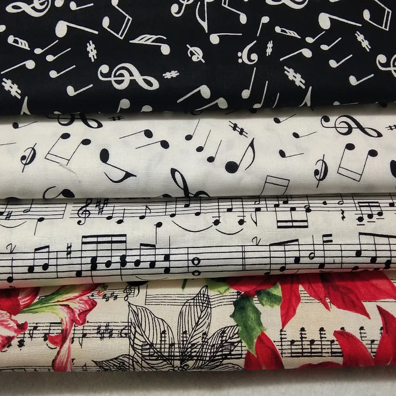 25x24cm 4pcs Black White Music Note & Christmas Musical Note Bird Printed Cotton Fabric Bundle Small Size DIY Sewing Patchwork