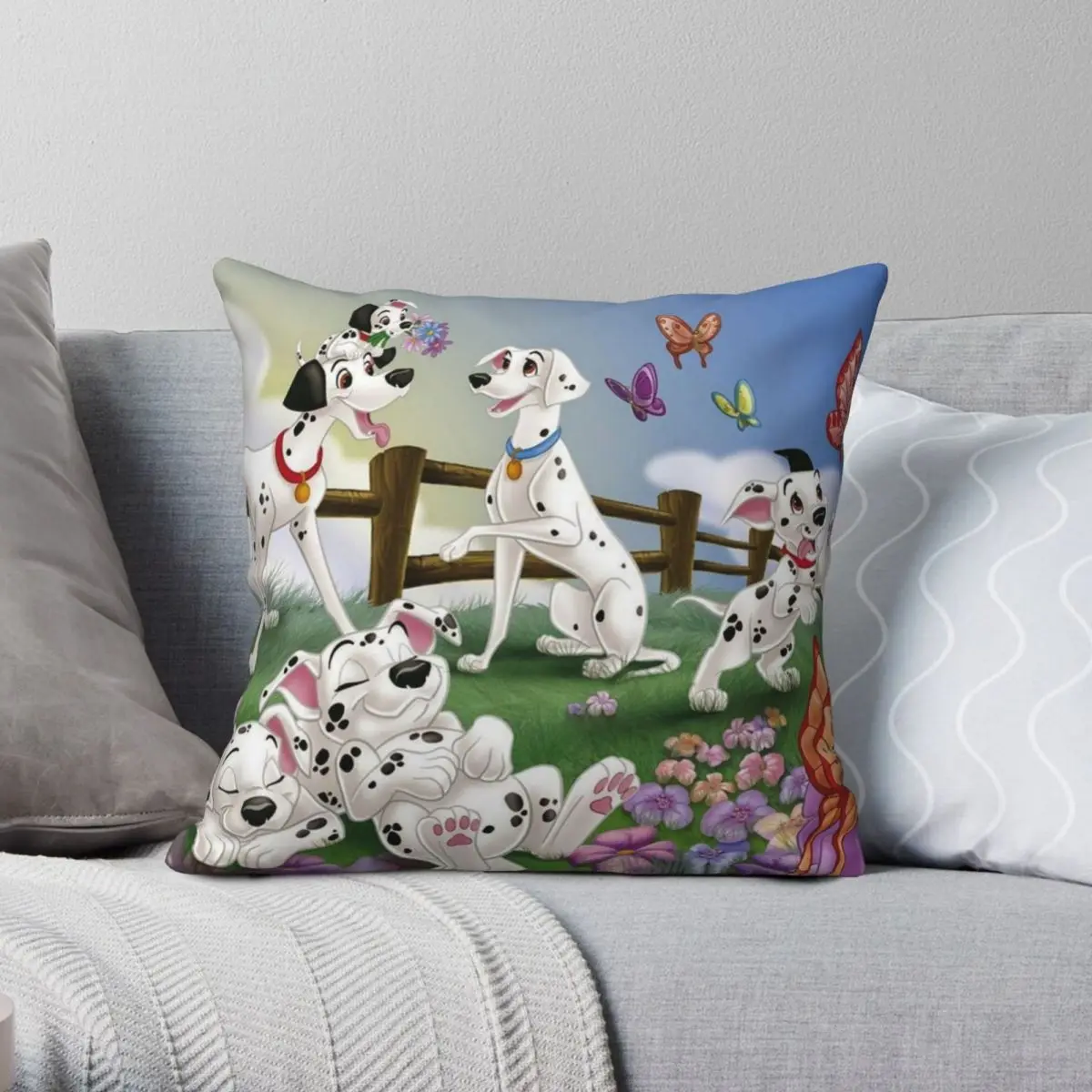 Dalmatians And Beautiful Day Square Pillowcase Polyester Linen Velvet Creative Zip Decor Pillow Case Sofa Cushion Cover